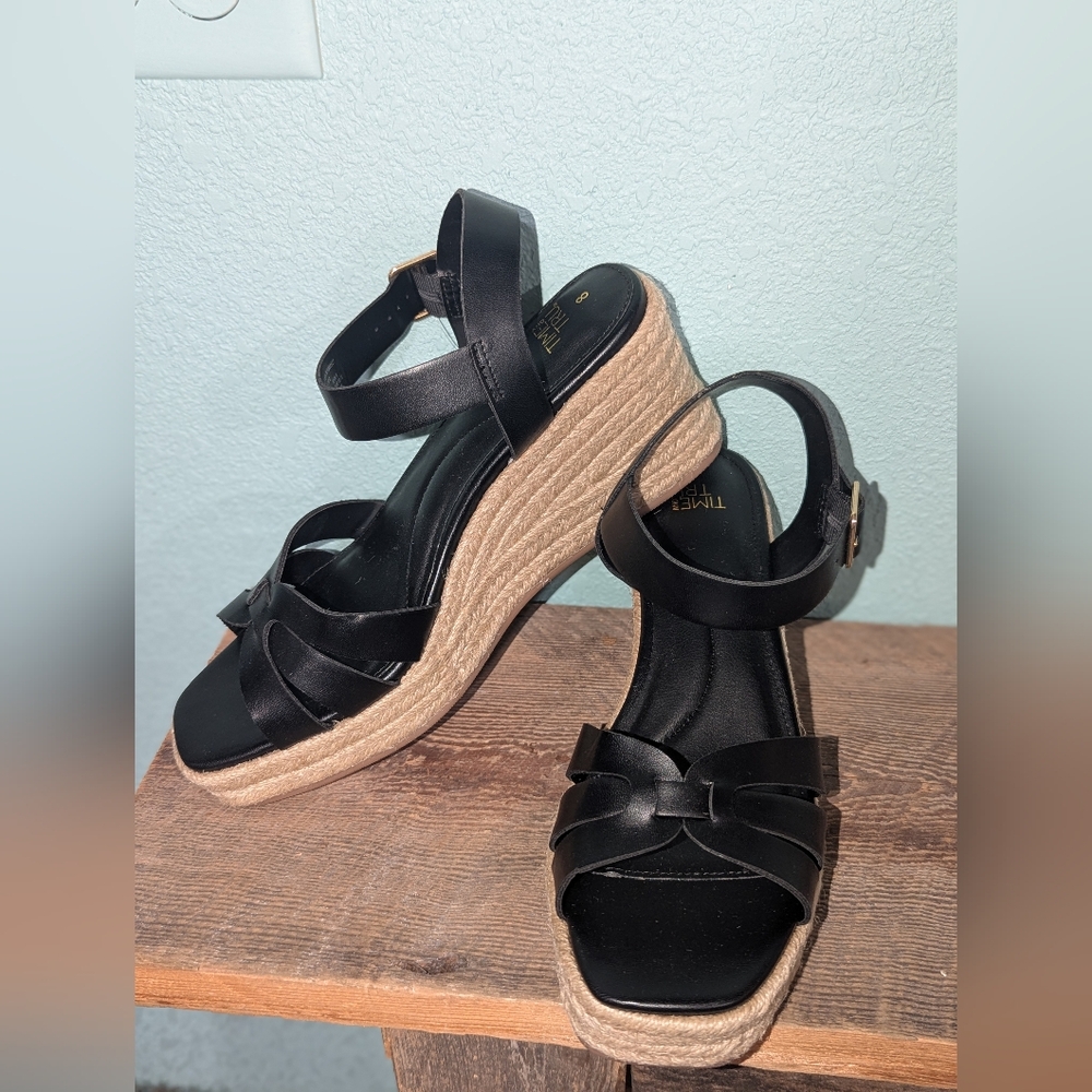 Time and Tru Black Wedge Sandals